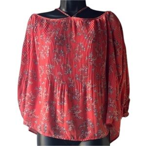 Jessica Simpson Coral Off Shoulder Floral Pleated Blouse L